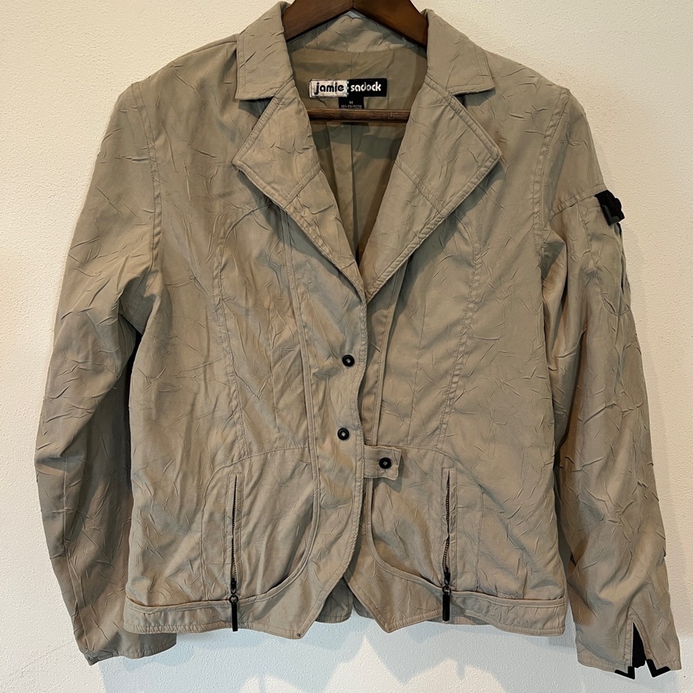 Y2K Jamie Sadock Crinkle Texture Utility Blazer Jacket Zipper Pockets Metal - Picture 2 of 12